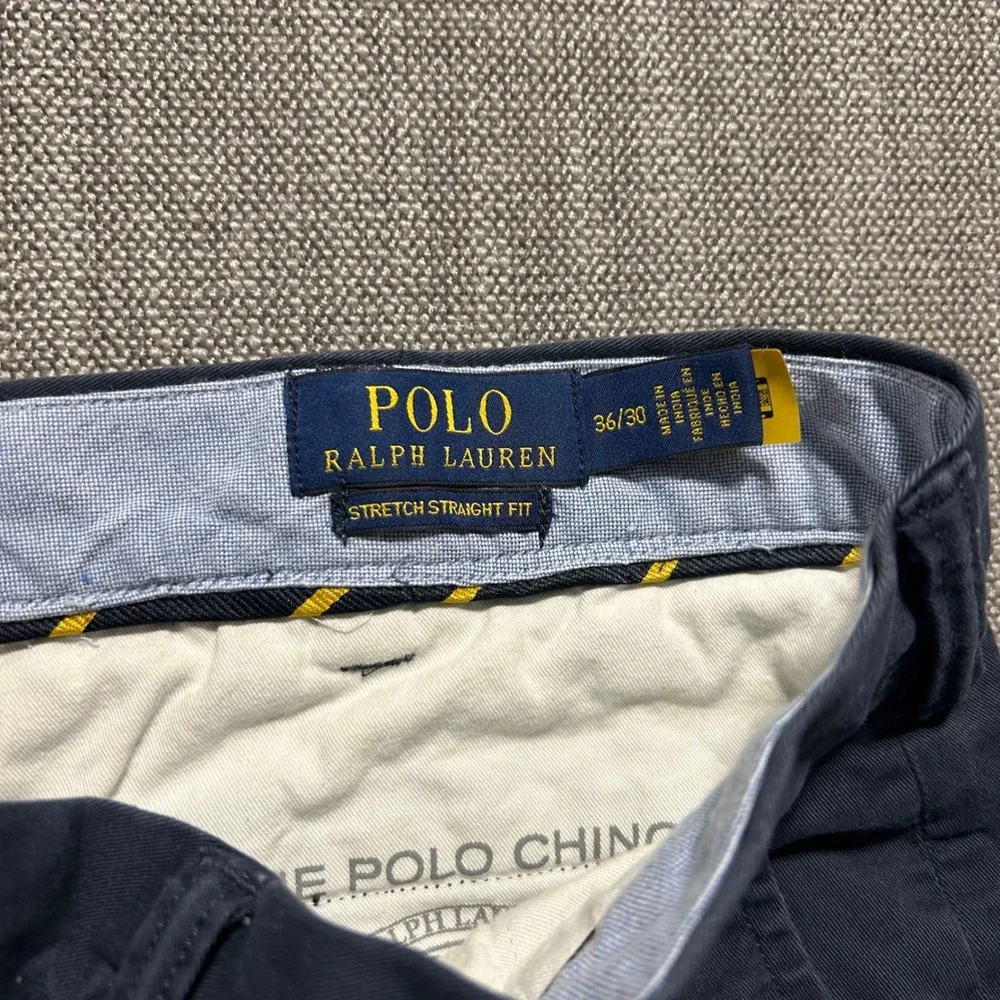 Polo Ralph Lauren Chino Pants Mens 36x30 Navy Blue Stretch Straight Fit Trousers